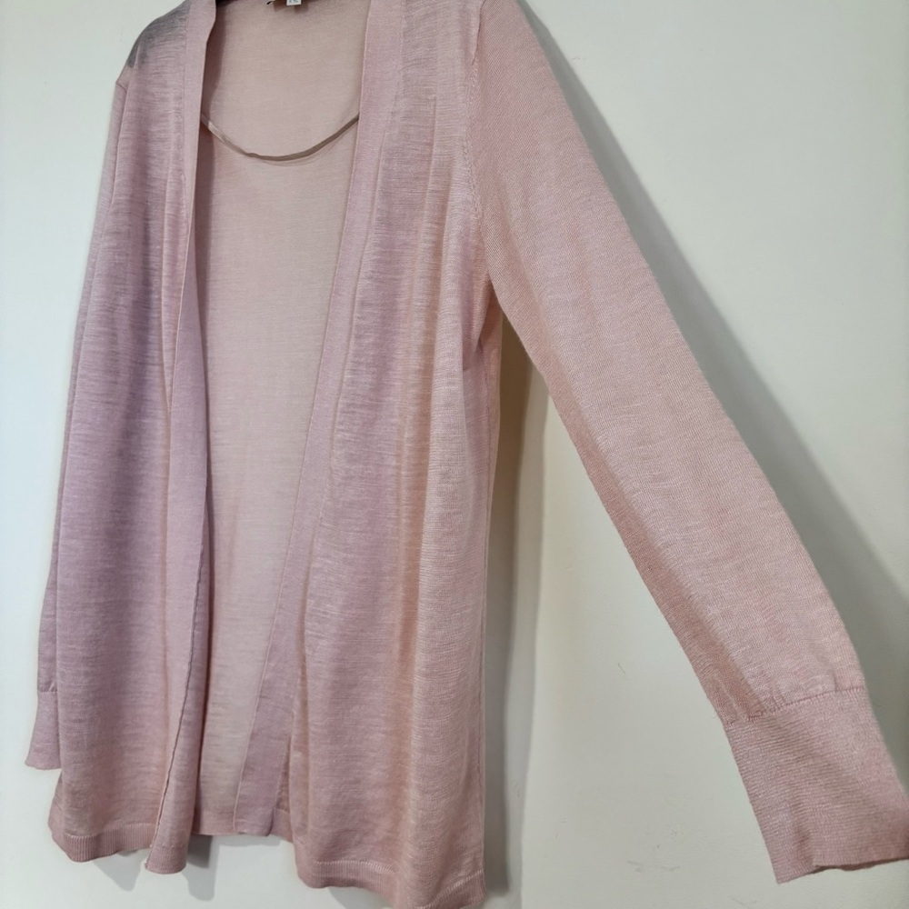 Loft pale pink linen rayon sheer open front long sleeve slouchy sweater cardigan - Picture 4 of 16